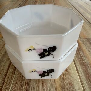 Vintage Arcopal France Milk Glass Small Octagon Bowls Retro Set of Two